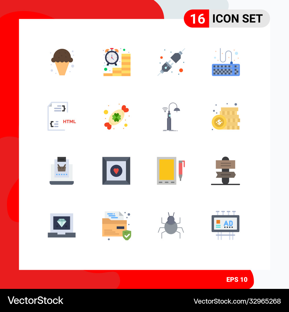 16 universal flat color signs symbols coding Vector Image