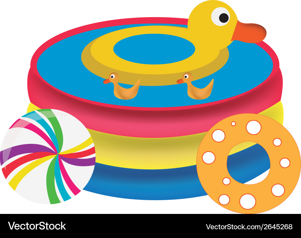 A pool full water with duck float and some balls vector image