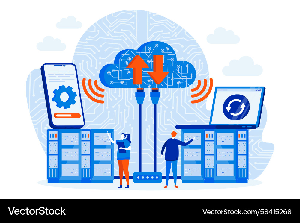 Data Center & Cloud Computing Concept Vector Image