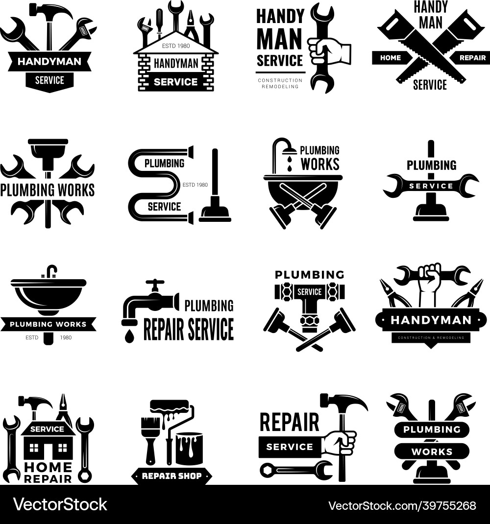 Handyman Abzeichen Sanitär Home Logo Badezimmer Handyman Abzeichen Sanitär Home Logo Badezimmer vektorbild