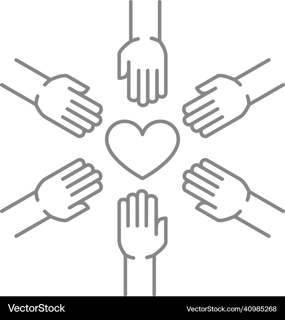 Heart with circle of hands line icon donation Vector Image