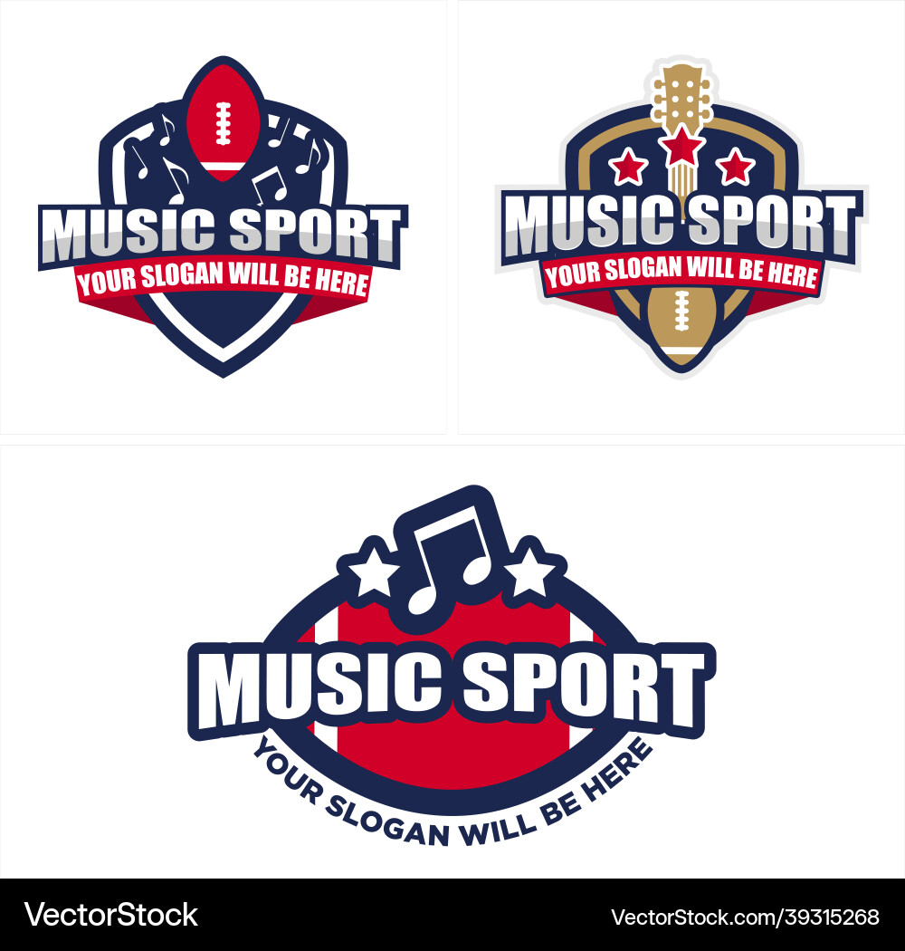 Music Sport Logo - Badge with Guitar & Rugby Ball Vector Image