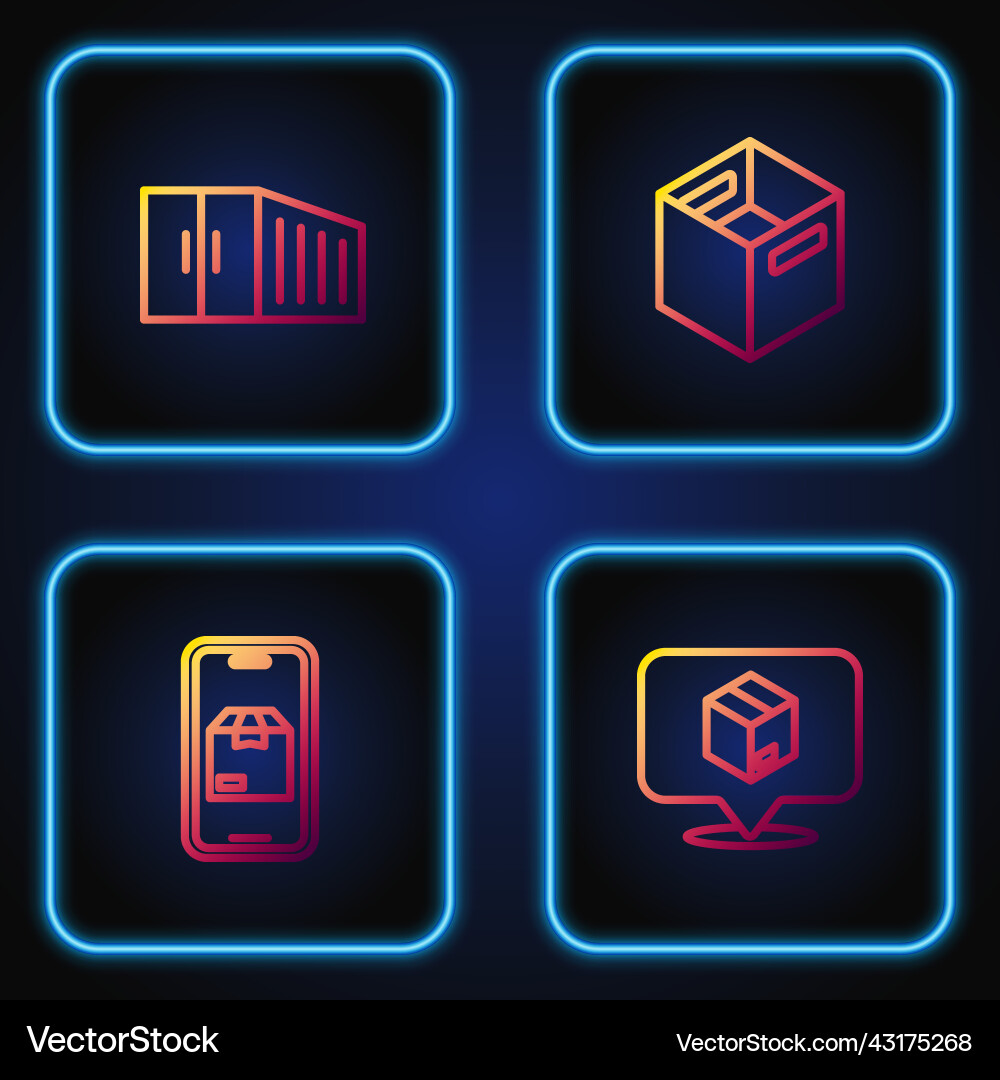 Set line location with cardboard box mobile app Vector Image