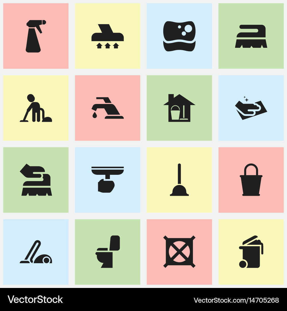 Set of 16 editable cleanup icons includes symbols Vector Image