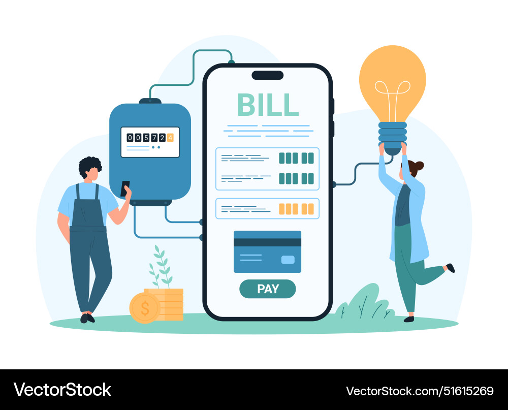 Electricity bill payment online tiny people check Vector Image