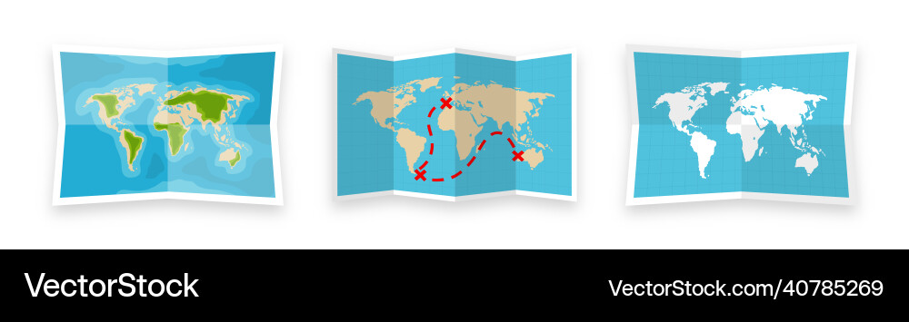 Folded world maps in a flat style simplified Vector Image