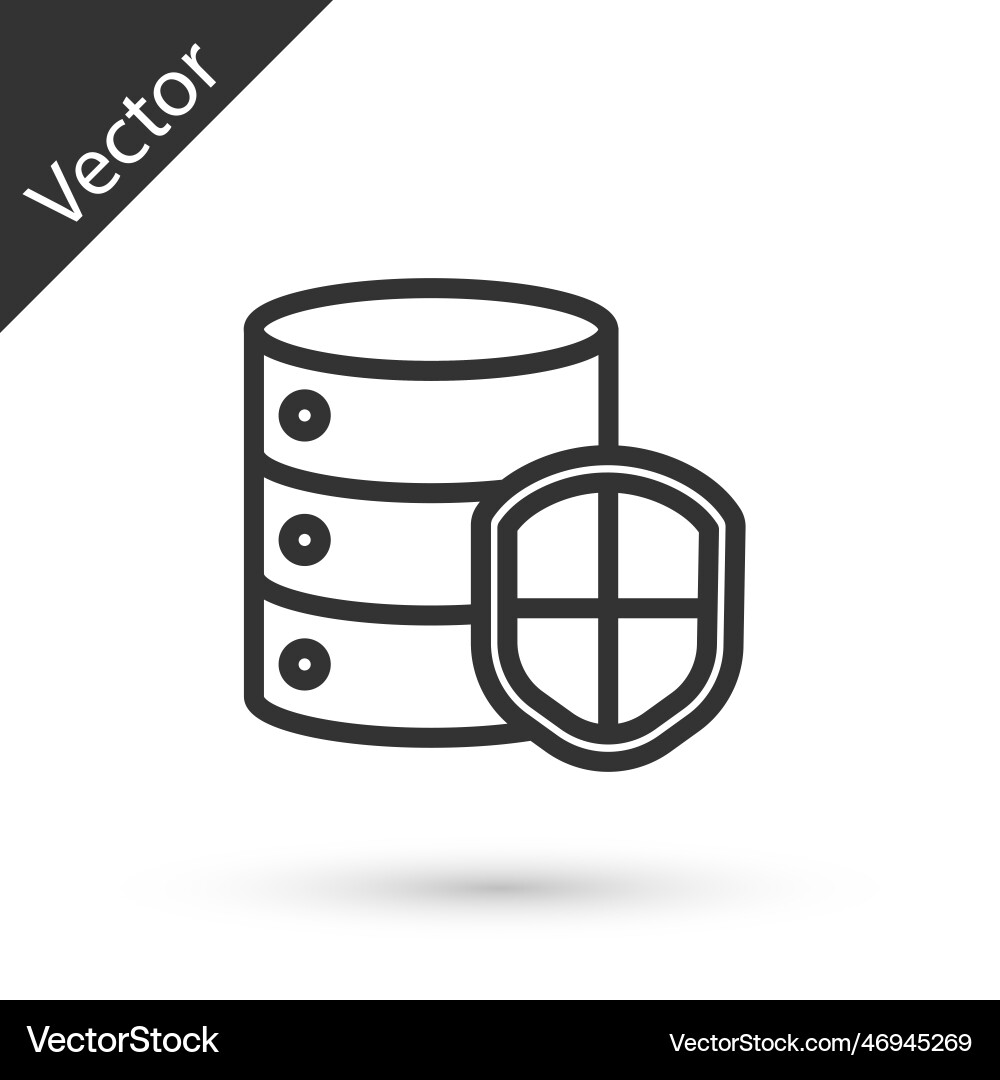 Grey line server with shield icon isolated Vector Image