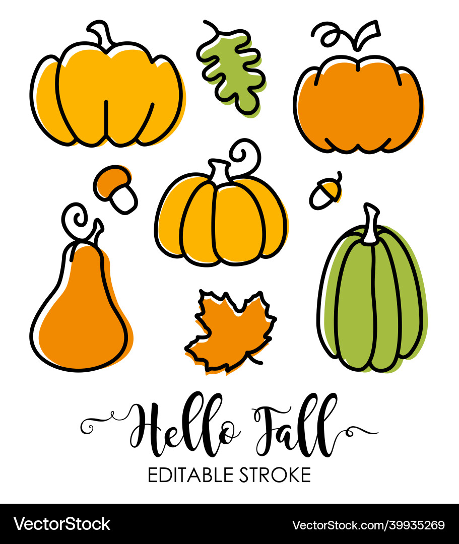 Hello fall a set of flat icons with editable Hello fall a set of flat icons with editable Vector Image