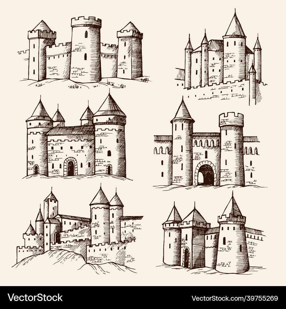 Mittelalterliche Burgen zeichnen alte Gebäudetürme
