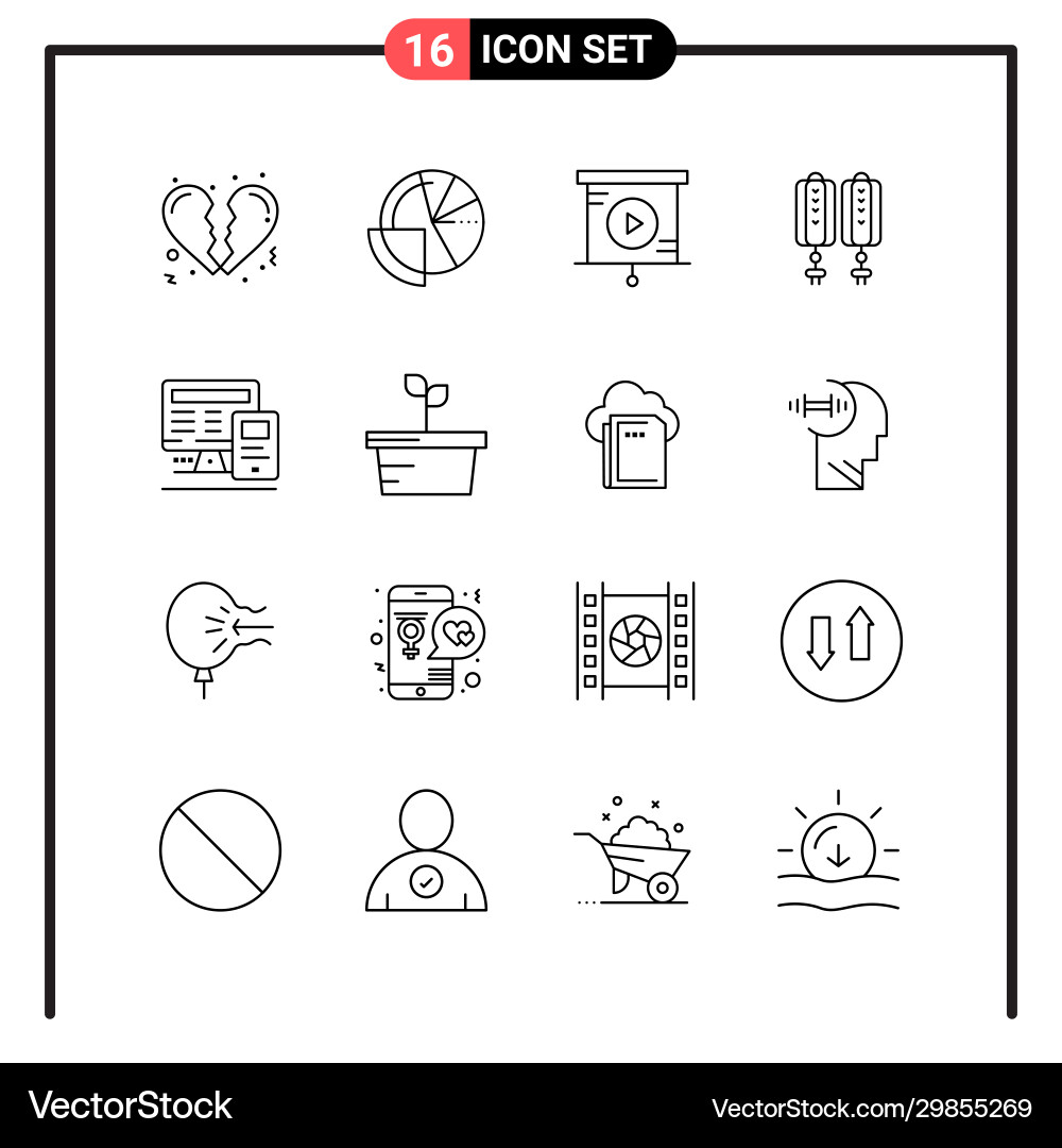 Set 16 line style icons for web and mobile Set 16 line style icons for web and mobile Vector Image