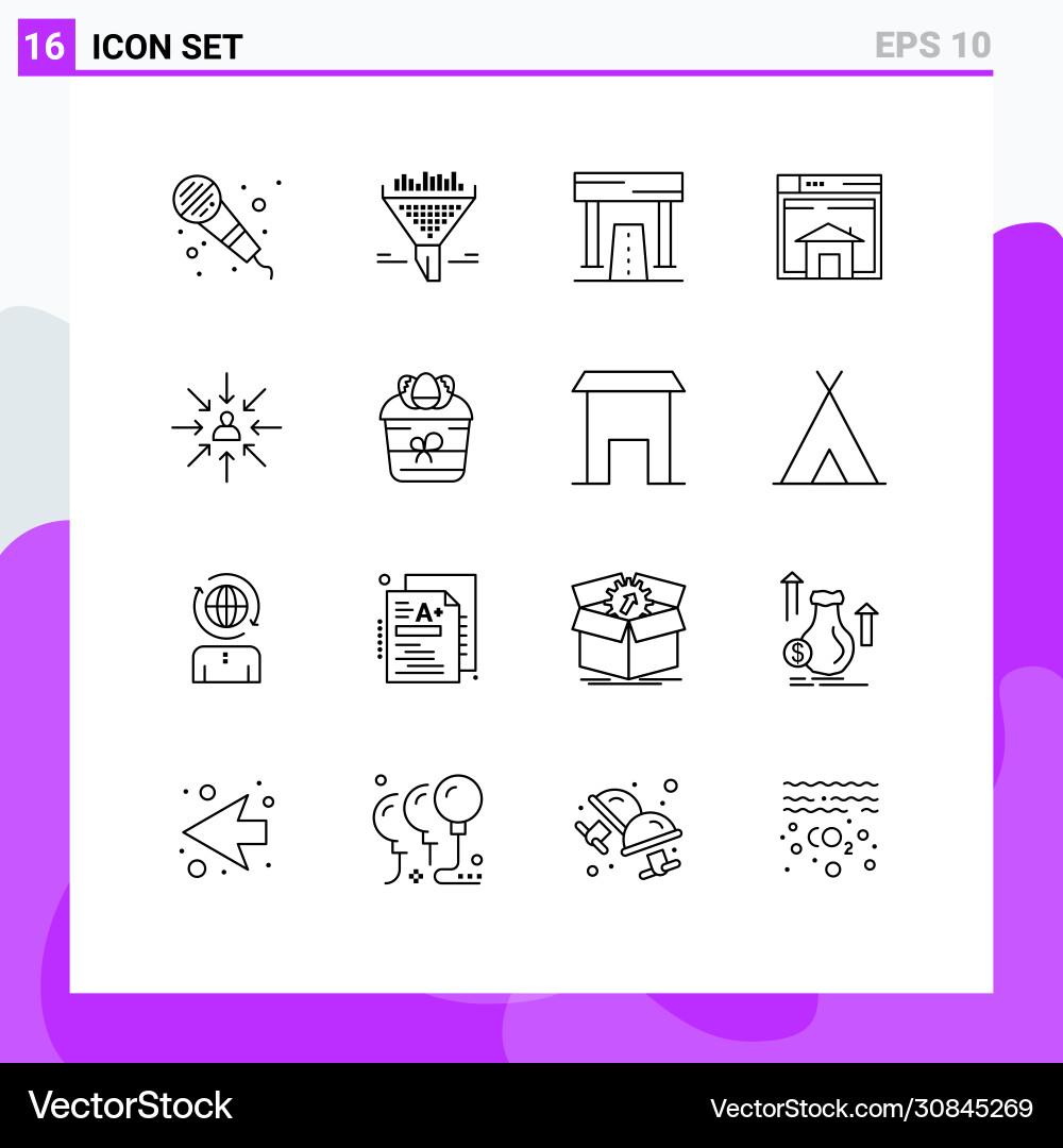 Set 16 outlines on grid for website layout vector image