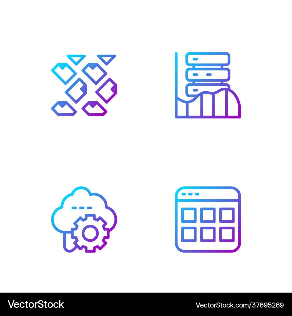 Set line browser files cloud technology data Set line browser files cloud technology data Vector Image
