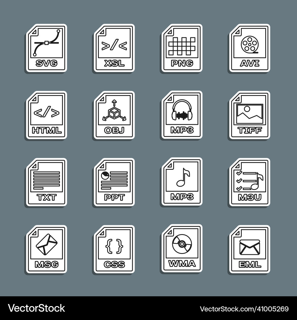 Set line eml file document m3u tiff png obj Set line eml file document m3u tiff png obj vector image