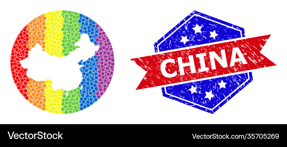 Spectral pixelated map china mosaic with empty Spectral pixelated map china mosaic with empty Vector Image