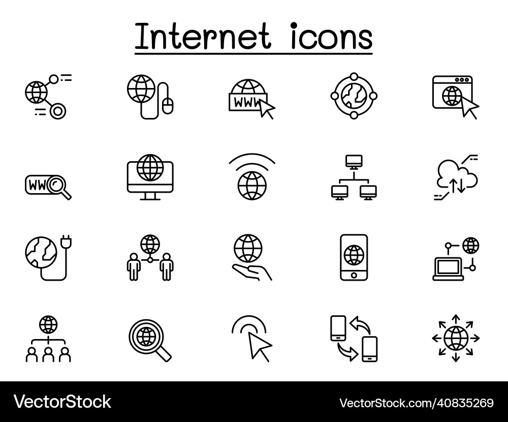 Thin Line Internet Icons Set Royalty Free Vector Image