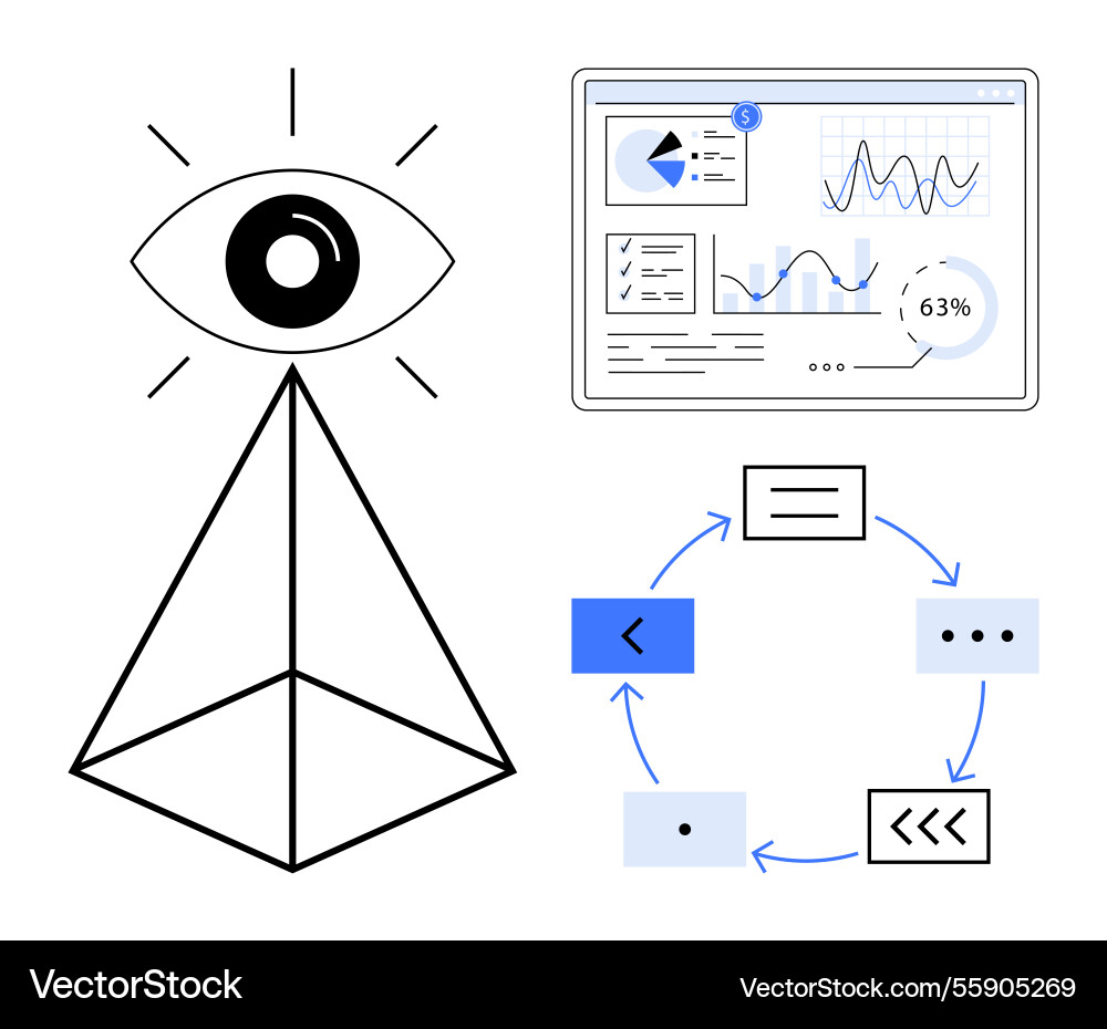 Visual pyramid analytical dashboard and workflow Visual pyramid analytical dashboard and workflow vector image
