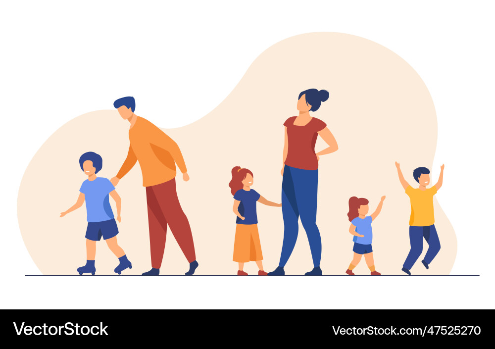 Big family walking outdoors Big family walking outdoors vector image