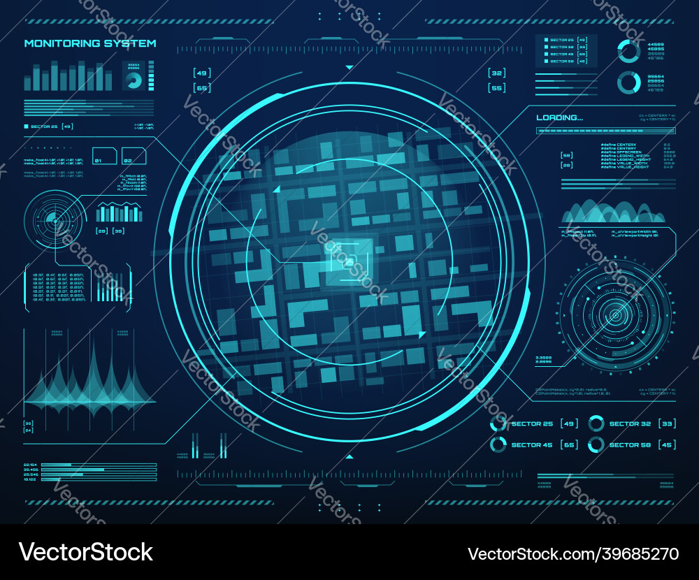 Hud security monitoring system background vector image