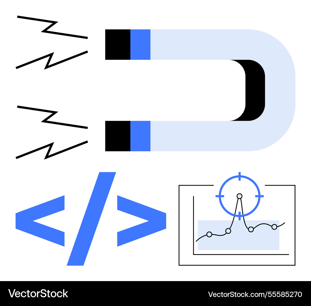 Magnet attracting energy coding brackets Magnet attracting energy coding brackets vector image