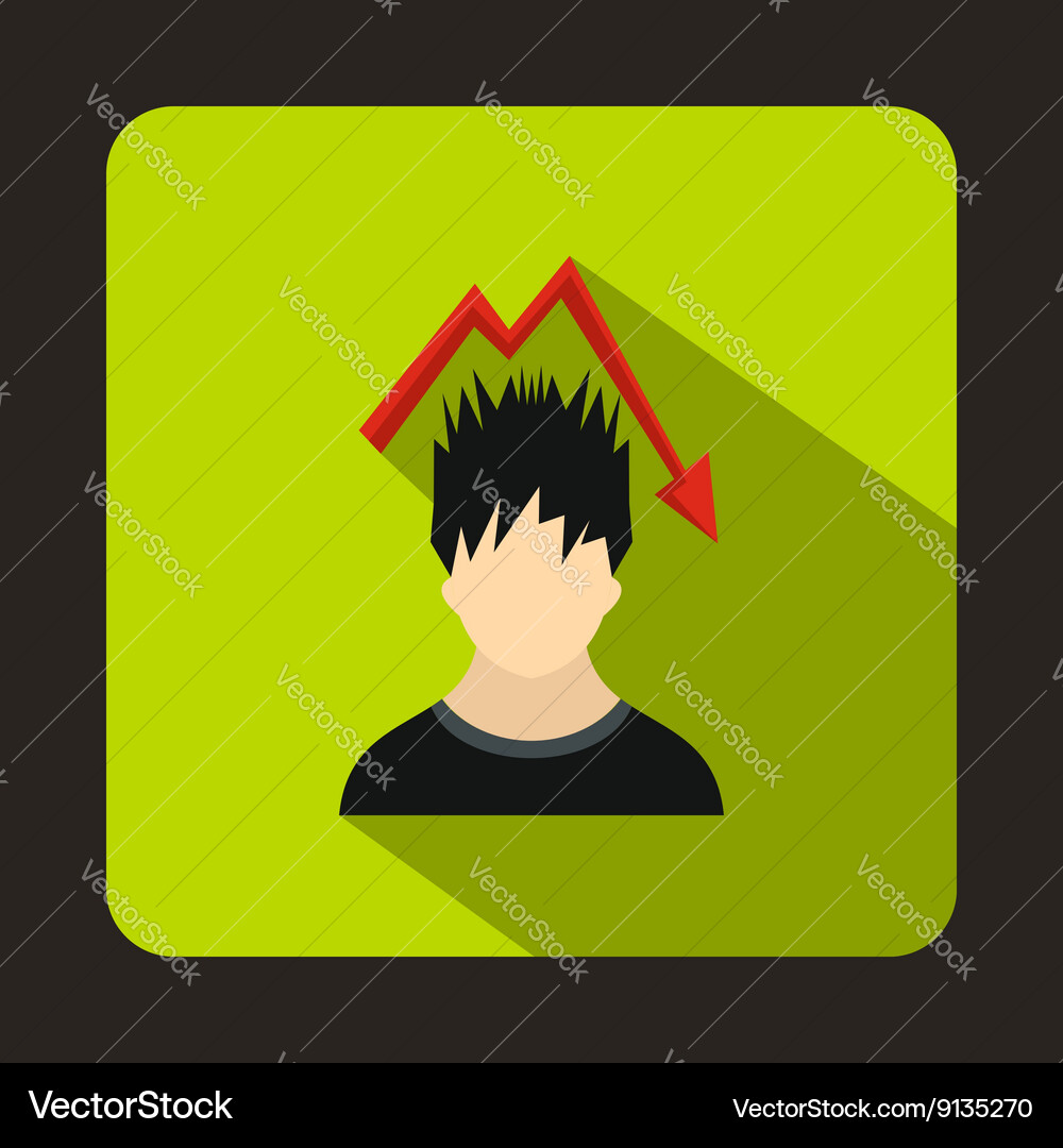 Man with falling red graph over head icon Vector Image