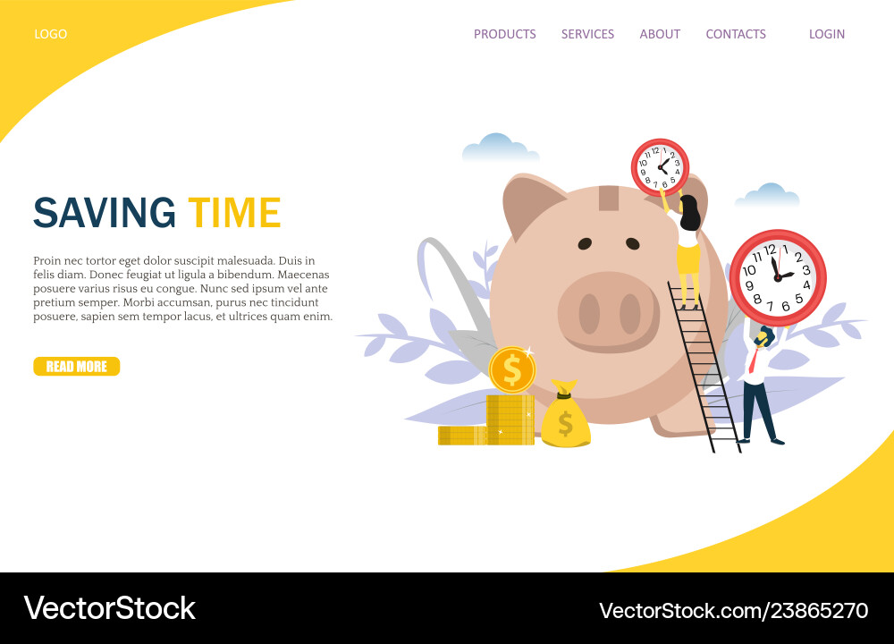 Saving time website landing page design Saving time website landing page design vector image