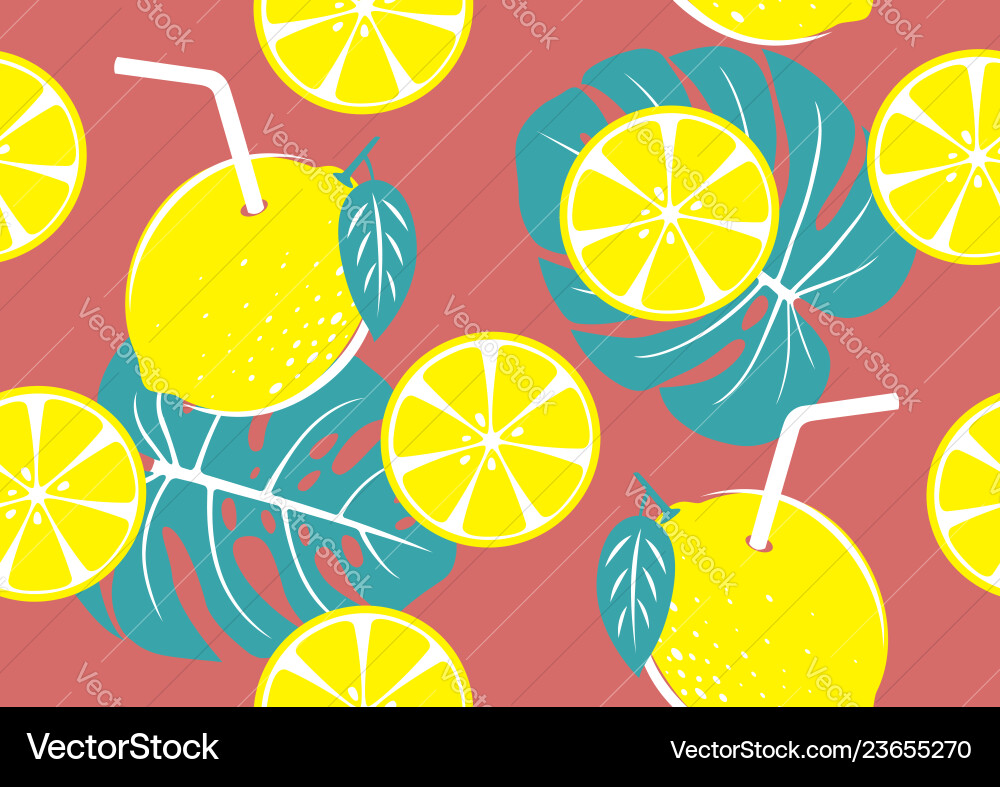 Seamless pattern of yellow lemon vector image