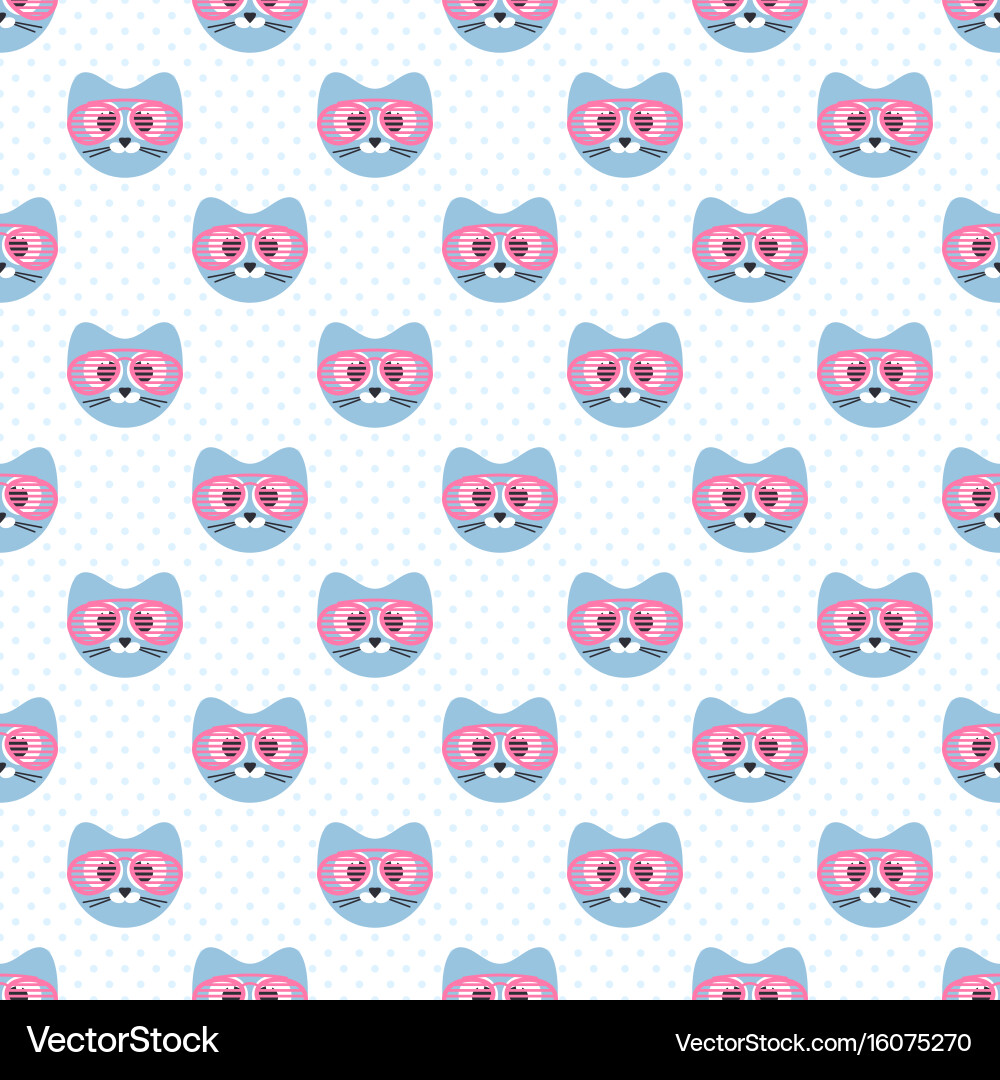 Seamless pattern with cute blue cats and glasses vector image