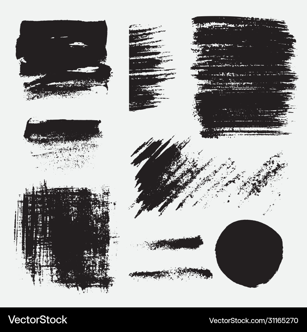 Set hand drawn paint brush strokes and stains vector image