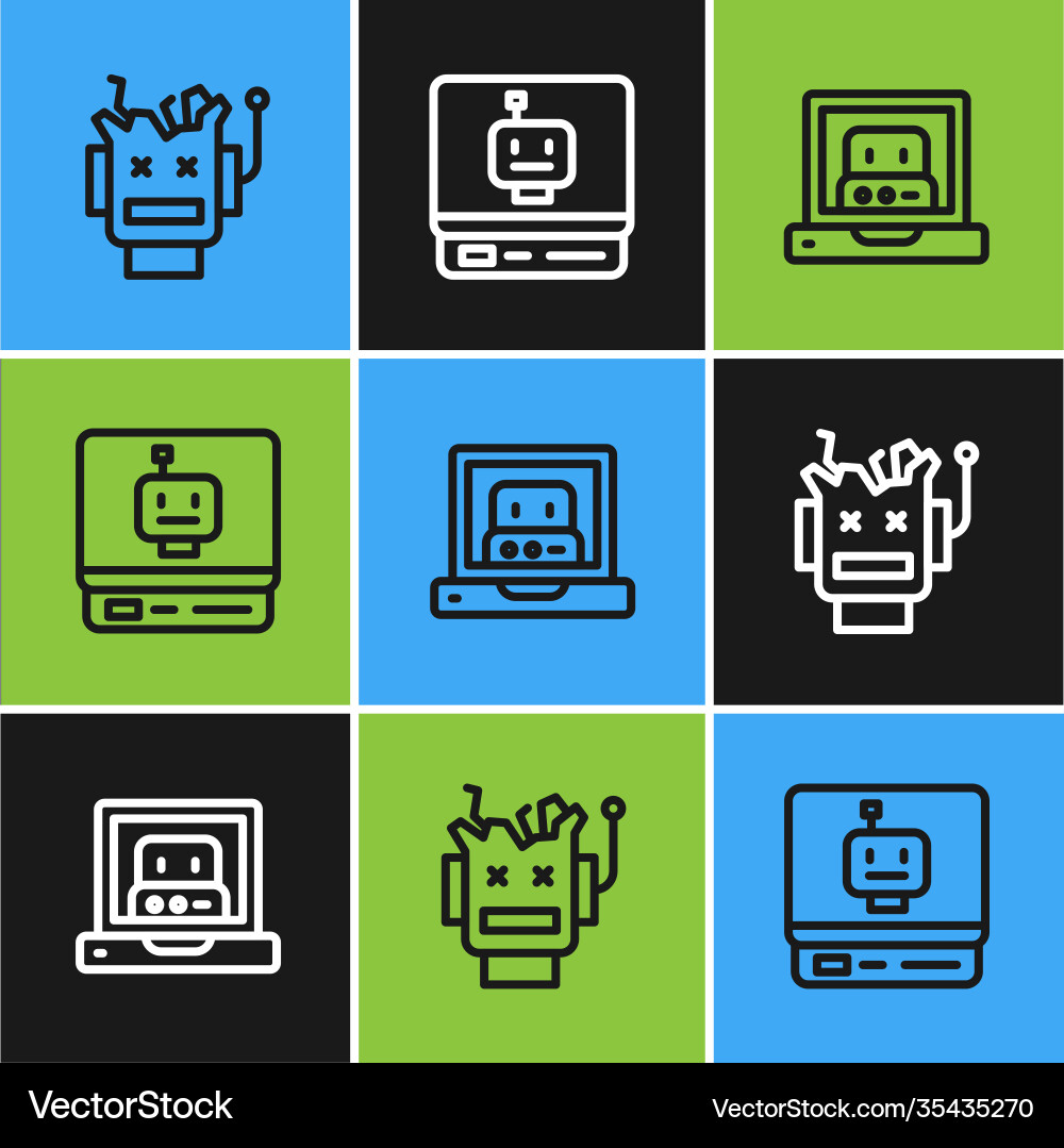 Set line broken robot creating and icon Set line broken robot creating and icon Vector Image