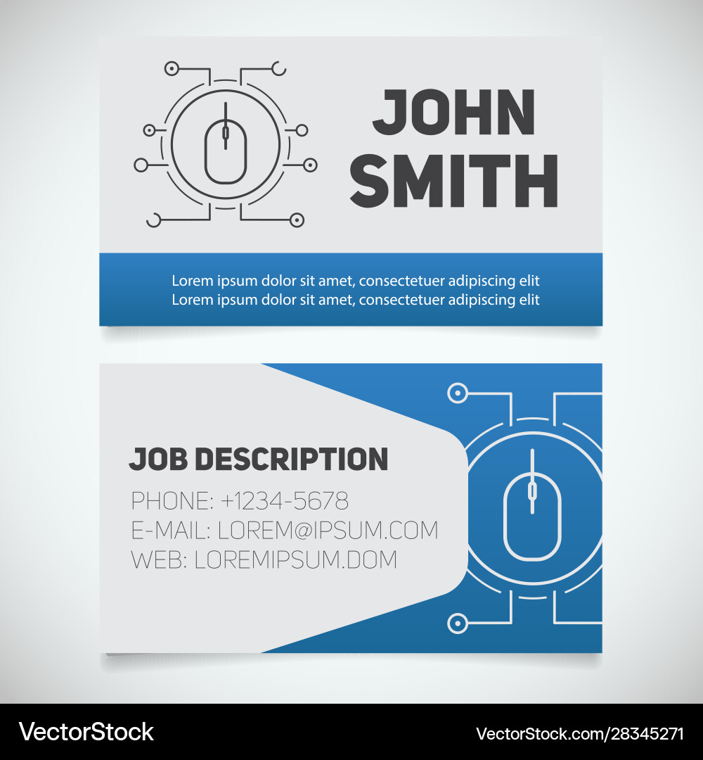 Business card print template with computer mouse Business card print template with computer mouse Vector Image