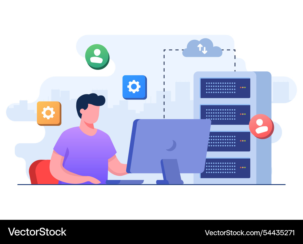 Device securely connected to data center Vector Image
