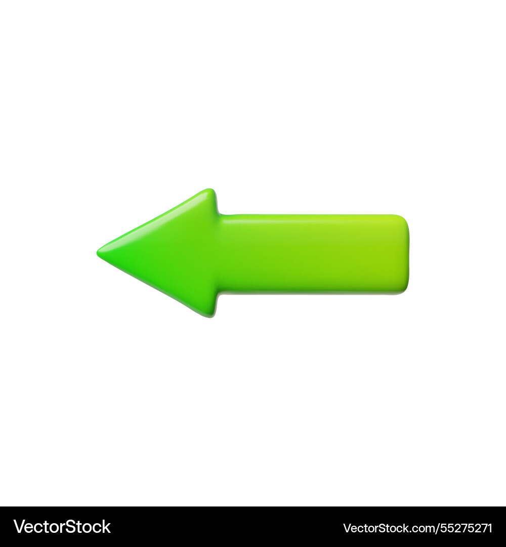 Green arrow 3d cartoon icon glossy left Green arrow 3d cartoon icon glossy left vector image
