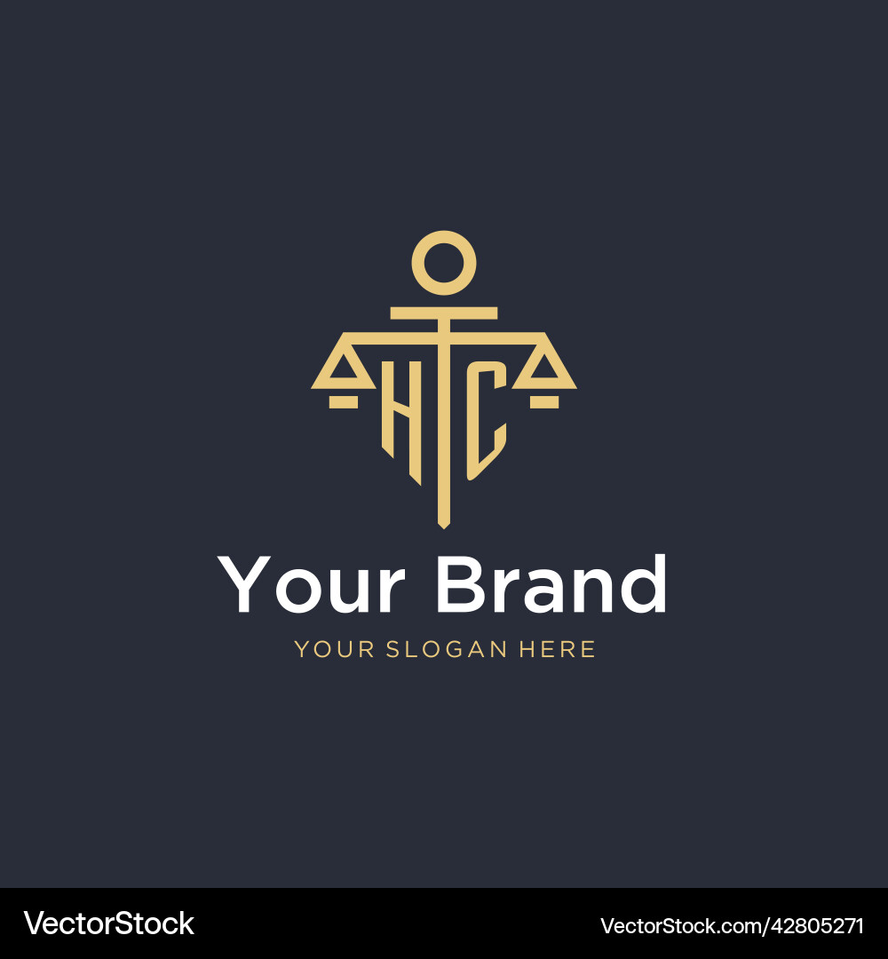 Hc initial monogram logo with scale and pillar Vector Image