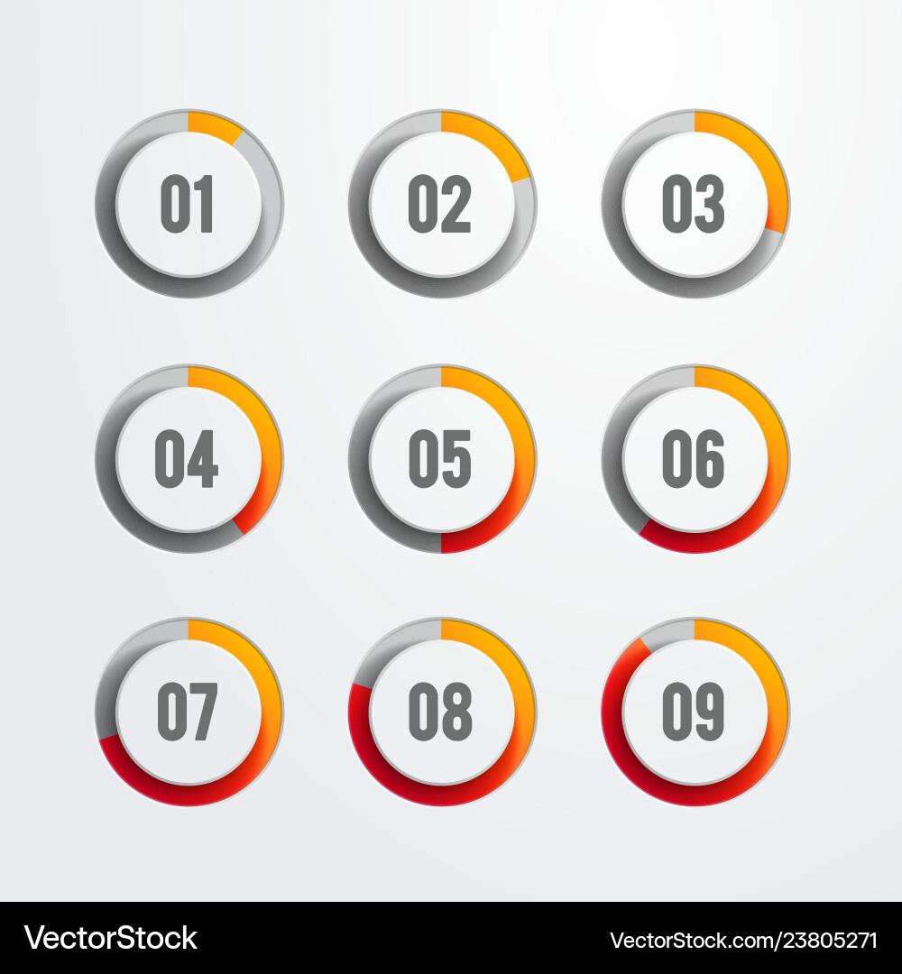 Nine Circular Progress Icons - Web UI vector image