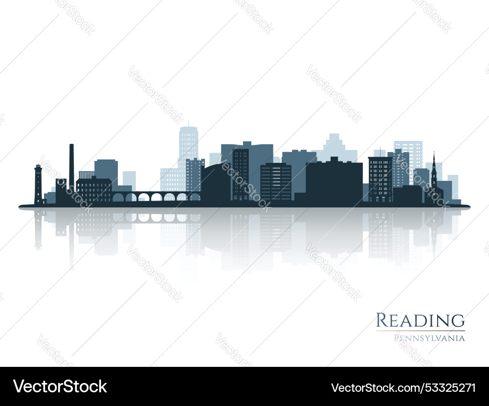 Reading skyline silhouette with reflection Vector Image