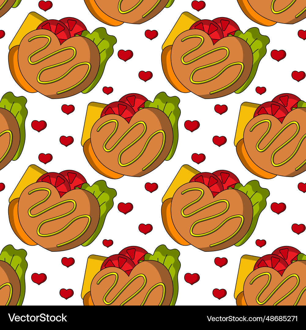 Seamless pattern with sandwich in the shape Seamless pattern with sandwich in the shape Vector Image