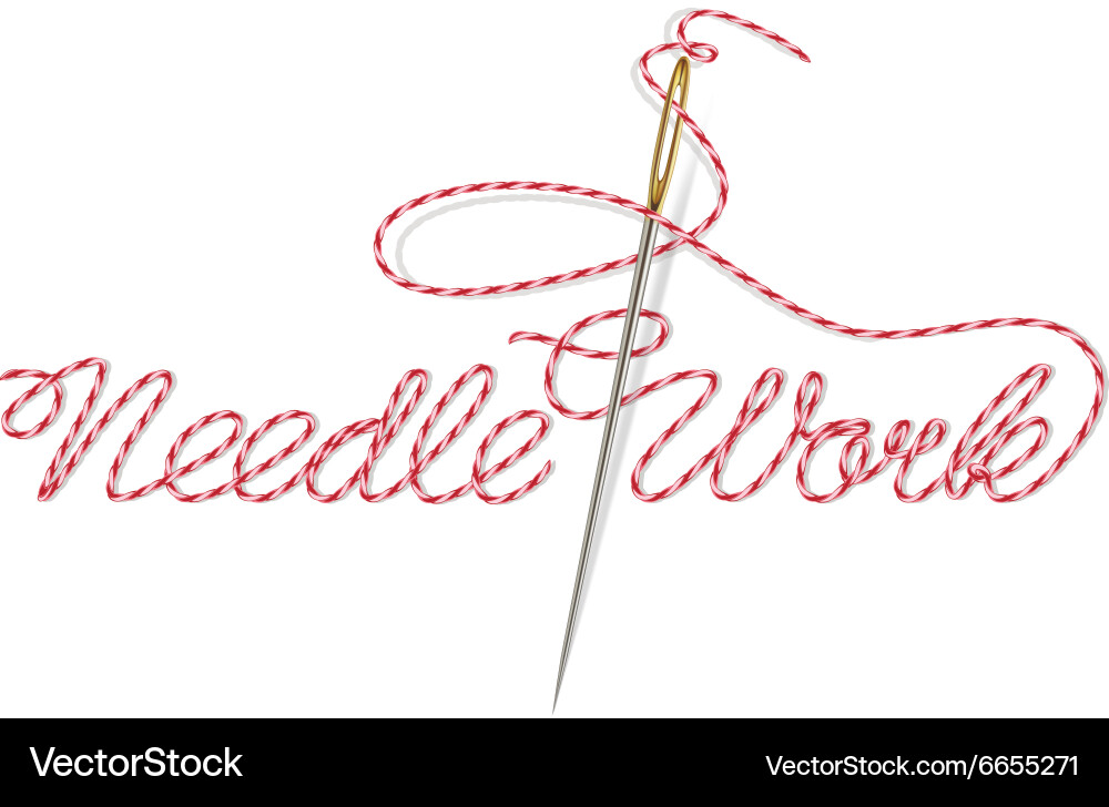 Sewing needle with red thread work Royalty Free Vector Image