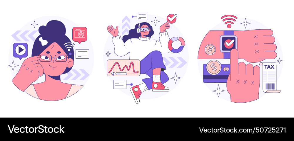 Wearable technology set smart device character Vector Image