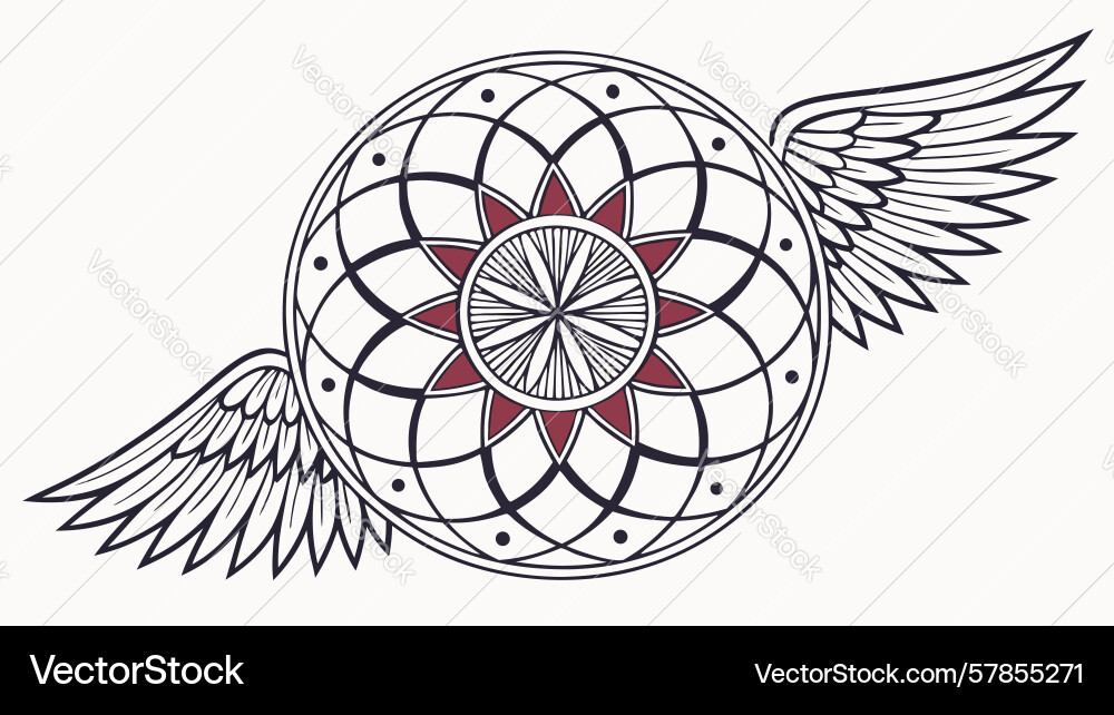 Winged sphere with intricate patterns art design vector image