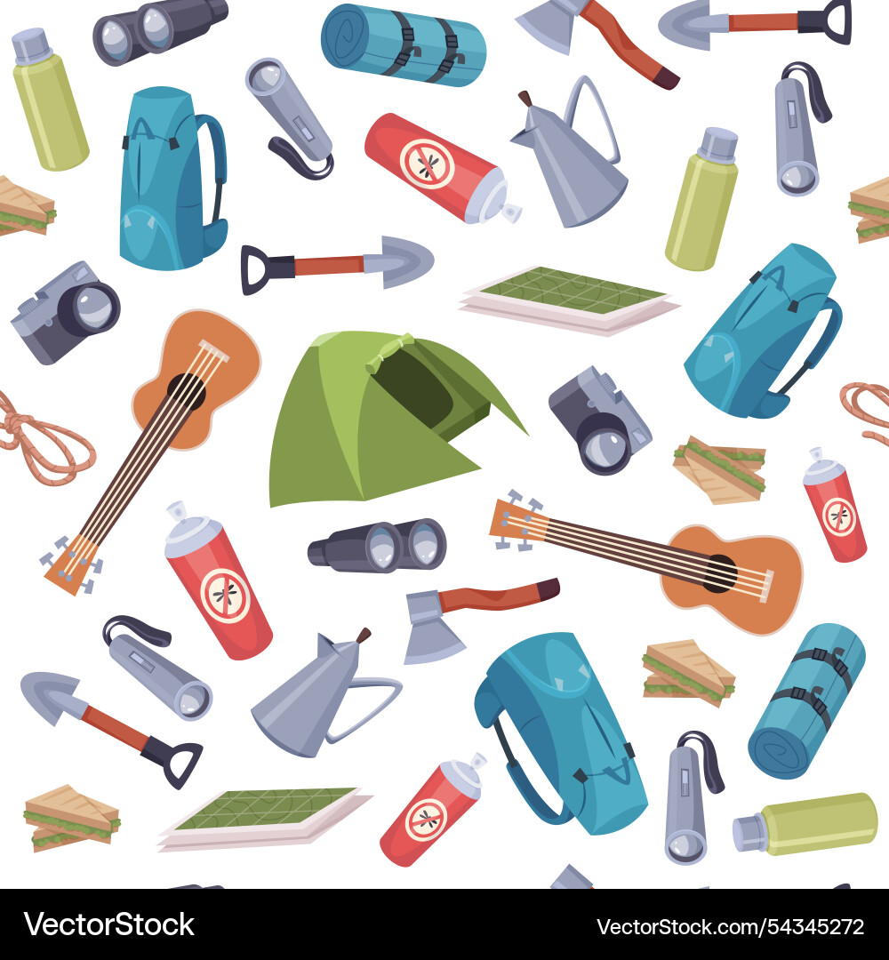 Exploring pattern tourism specific items tent Exploring pattern tourism specific items tent Vector Image