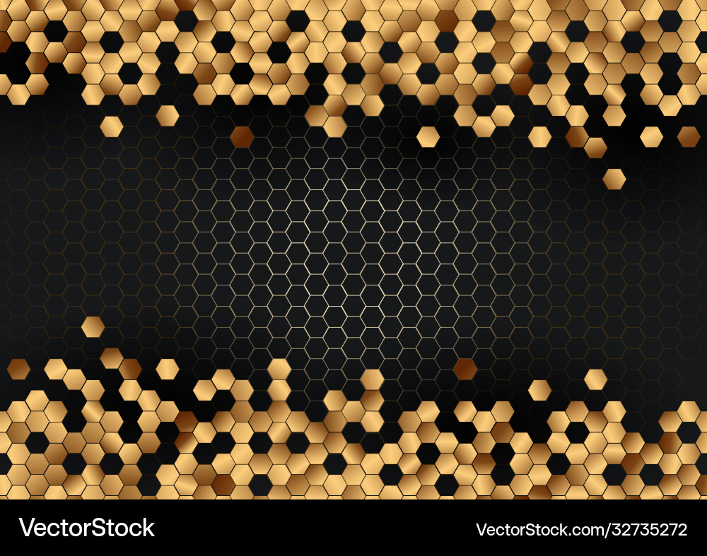 Gold Hexagon Pattern on Black vector image