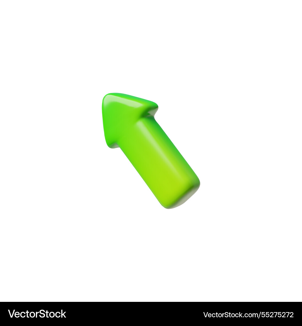 Green arrow pointing up left diagonal cursor 3d Vector Image