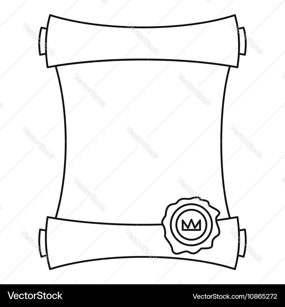 Paper scroll with wax seal icon outline style vector image