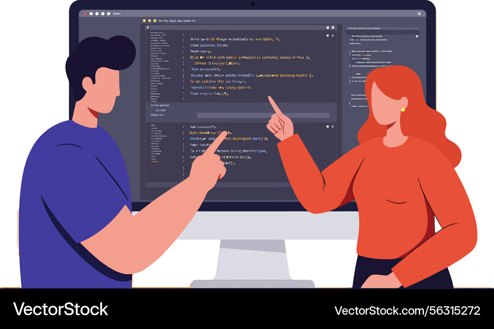 Two Developers Discussing Code vector image