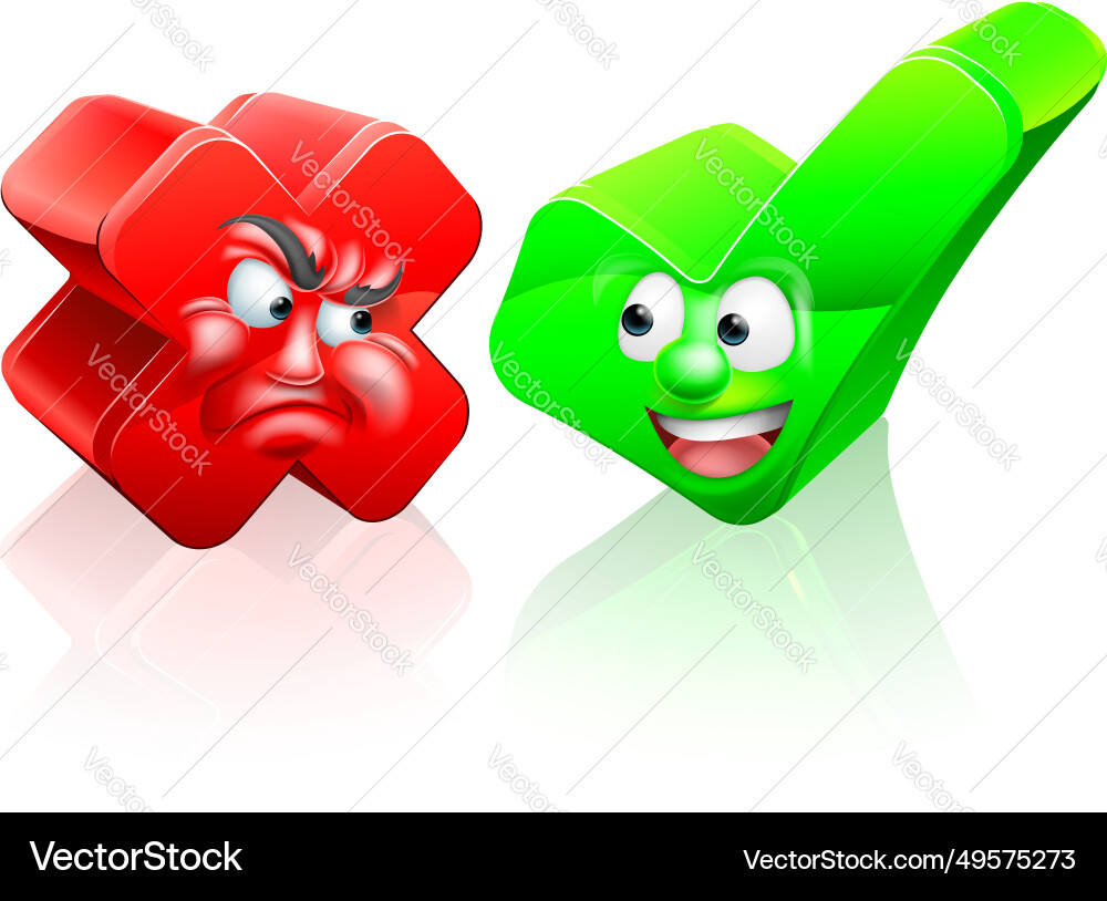 Cross and tick cartoon characters Cross and tick cartoon characters vector image