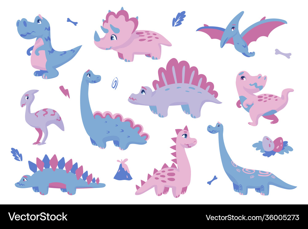 Cute dinosaurs adorable dino clipart extinct Vector Image