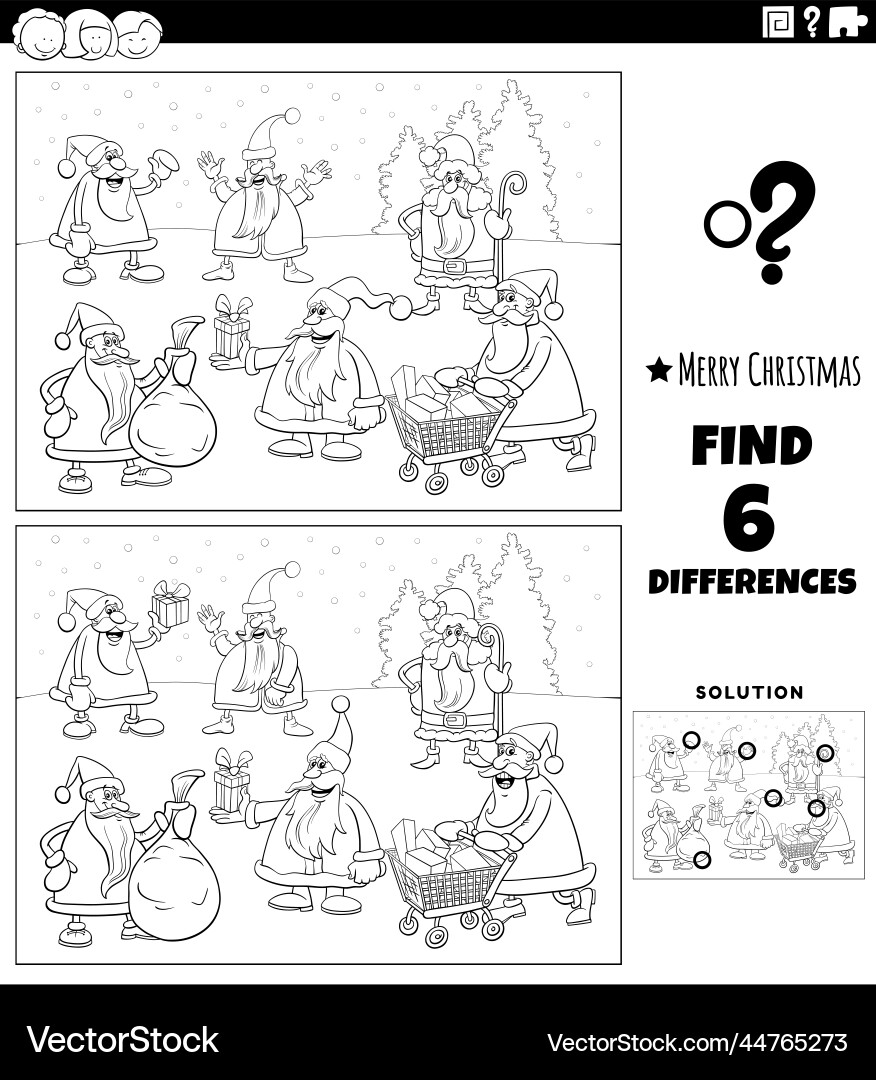 Differences game with santa clauses characters Differences game with santa clauses characters Vector Image