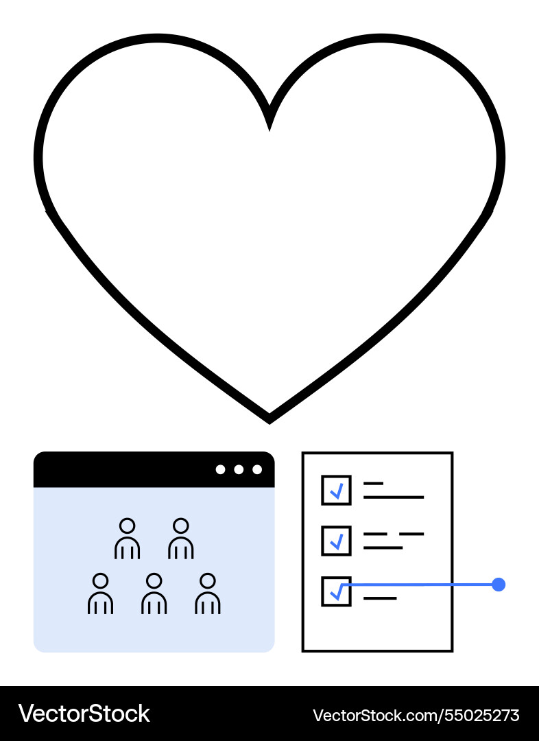 Heart shape with team webpage and checklist Vector Image