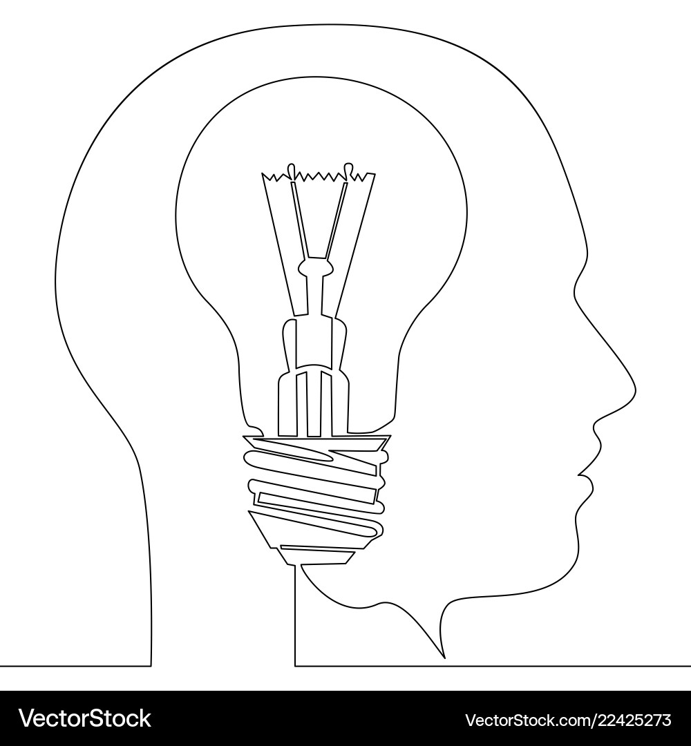 Light Bulb Idea in Head - Continuous Line vector image