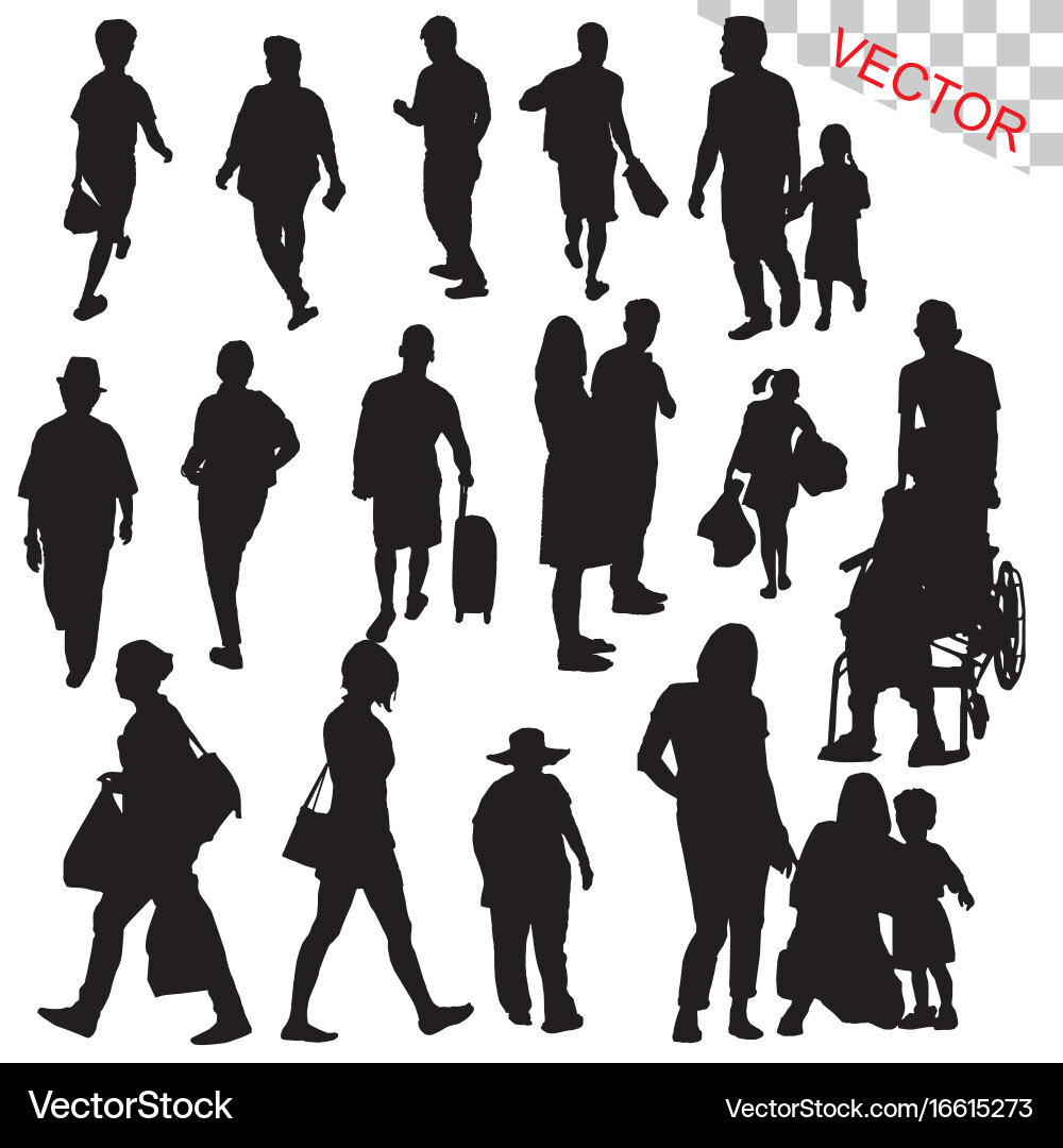 Outdoor People Silhouettes - Walking Set Vector Image